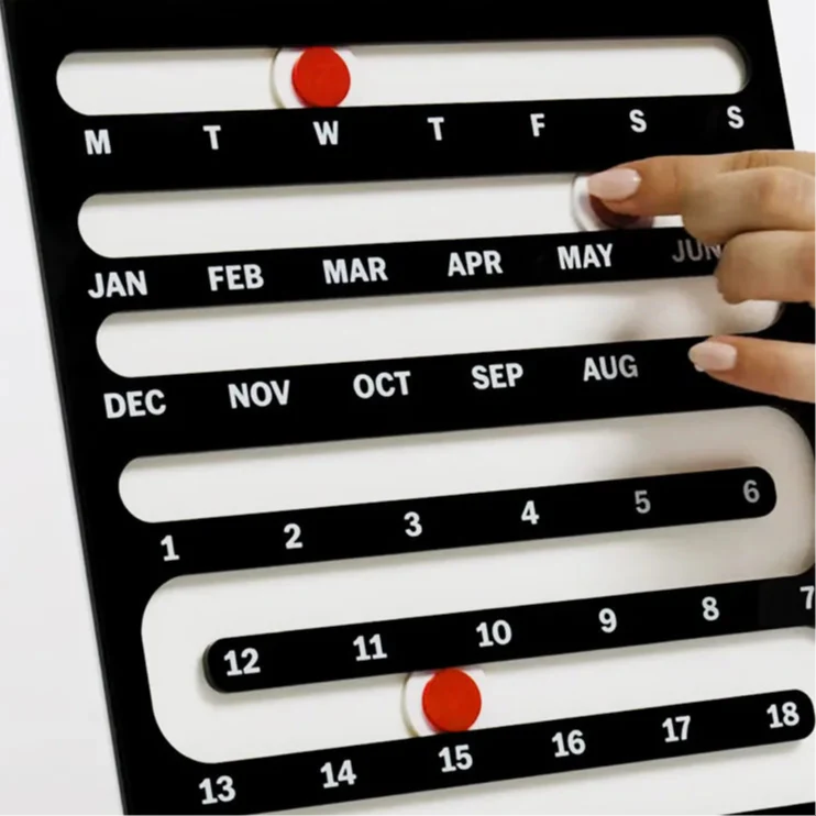 Wall Calendar Sliding Perpetual Bauhaus Frame Humor Interactive Mid-Century Living Room Game Room Office Home Decor Gift