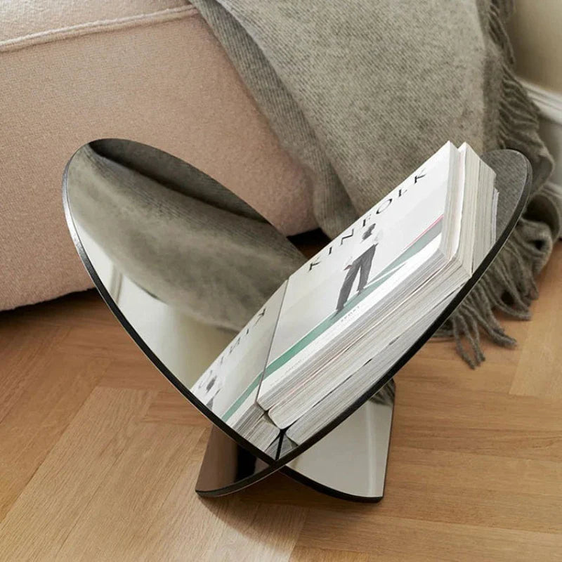Magazine Rack Bookshelf Oval Floor Stainless Steel Contemporary Nordic Minimalist Living Room Office Bedroom Home Decor Gift