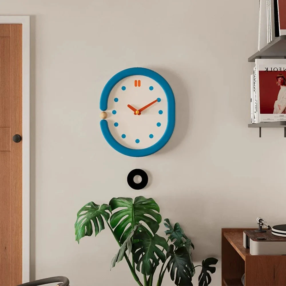 Wall Clock Pendulum Oval Japanese Minimalist Retro Wabi-Sabi Living Room Bedroom Kitchen Office Home Decor Unique Gift Home Gift