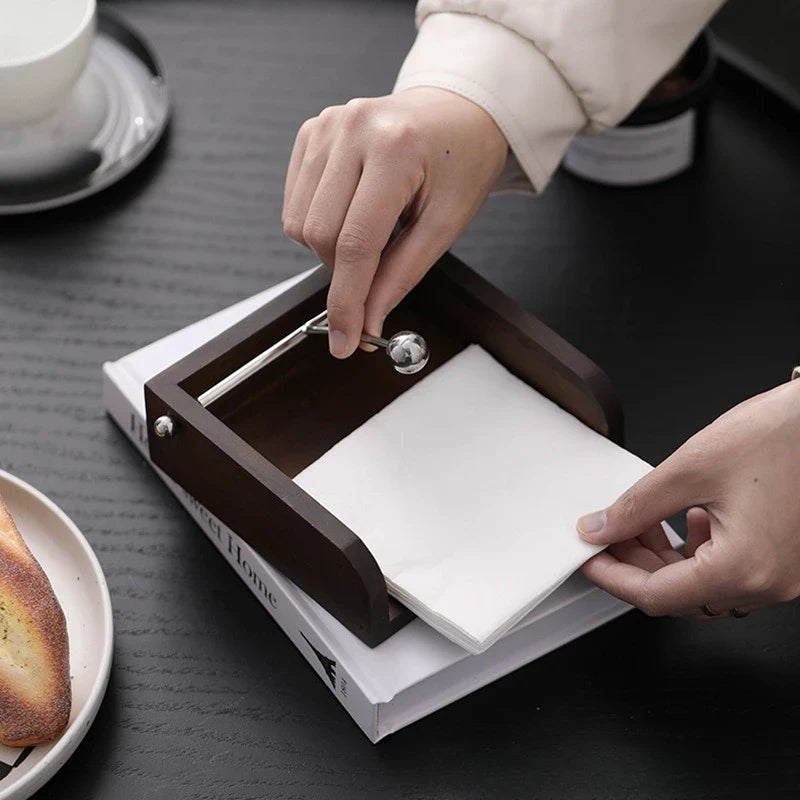Napkin Holder Wooden Stainless Steel Ball Contemporary Mid-Century Vintage Kitchen Dining Room Table Decor Housewarming Gift
