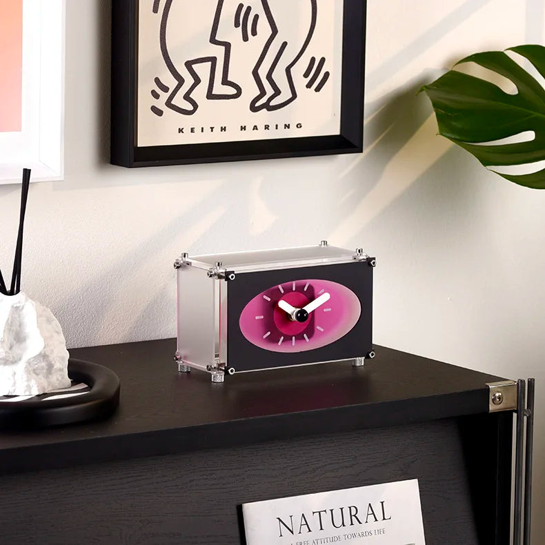 Desk Clock Acrylic Retro Colorful Contemporary Minimalist Office Desktop Shelf Bedroom Living Room Kitchen Home Decor Gift