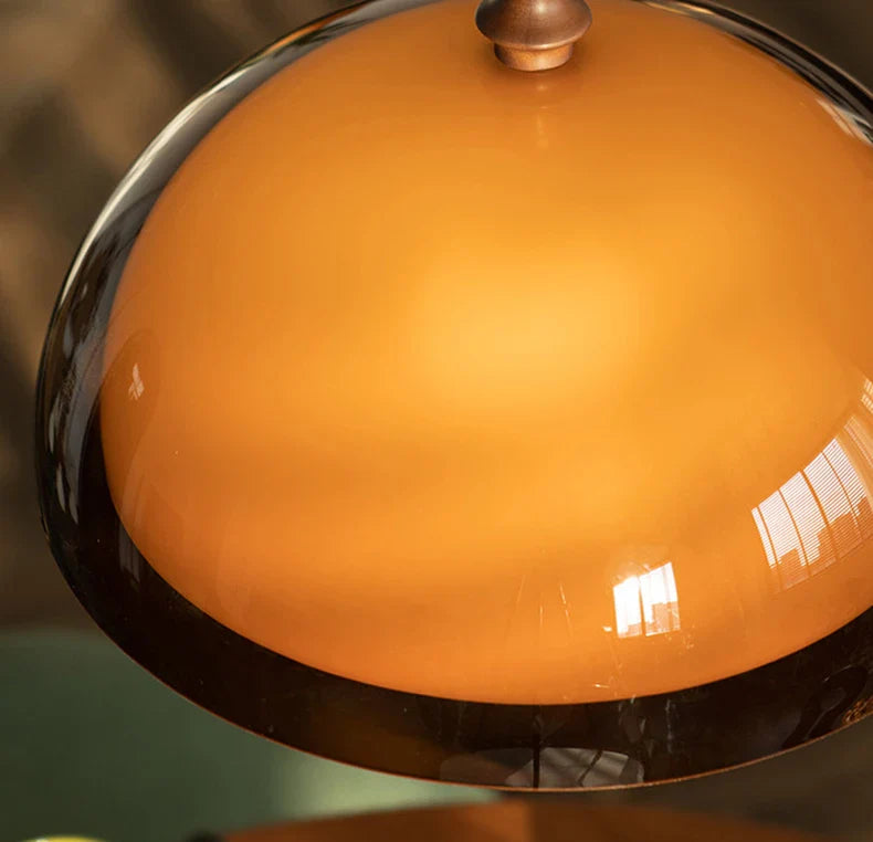 Pendant Ceiling Light Amber Glass Dome Wood Cap Bauhaus Mid-Century Nordic Retro Vintage Living Room Bedroom Kitchen Dining Gift