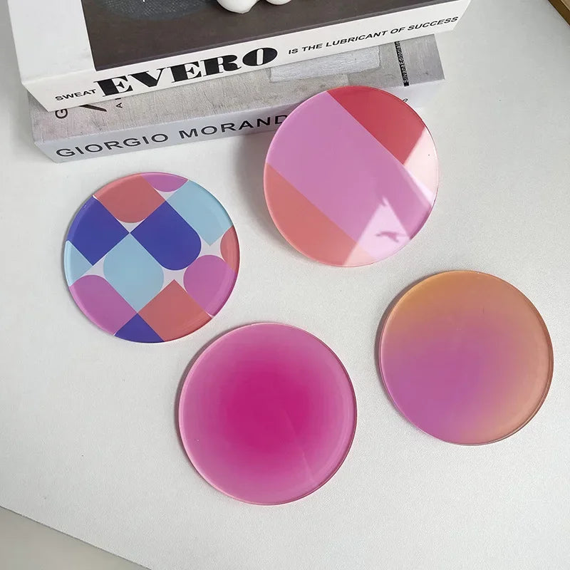 Coaster Set Acrylic Round Bauhaus Colorful Nordic Retro Kitchen Office Desk Dining Room Home Decor Housewarming Gift Dining