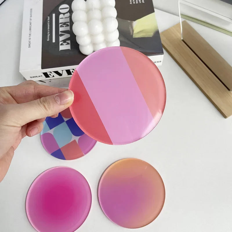 Coaster Set Acrylic Round Bauhaus Colorful Nordic Retro Kitchen Office Desk Dining Room Home Decor Housewarming Gift Dining