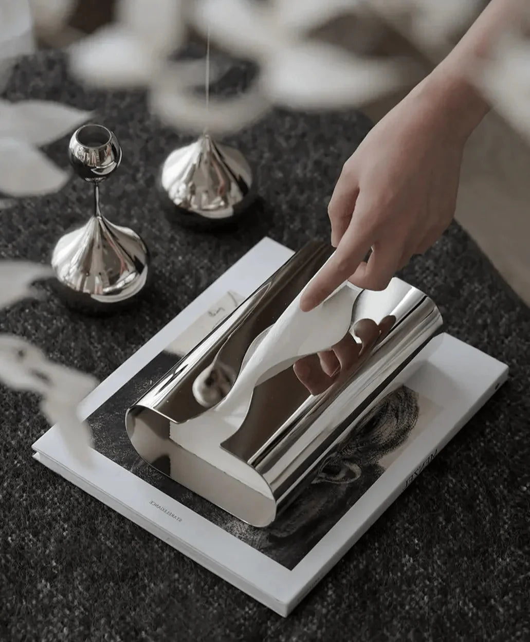Tissue Holder Stainless Steel Mirror Finish Contemporary Minimalist Office Desk Shelf Bathroom Kitchen Home Decor Gift Minimalist
