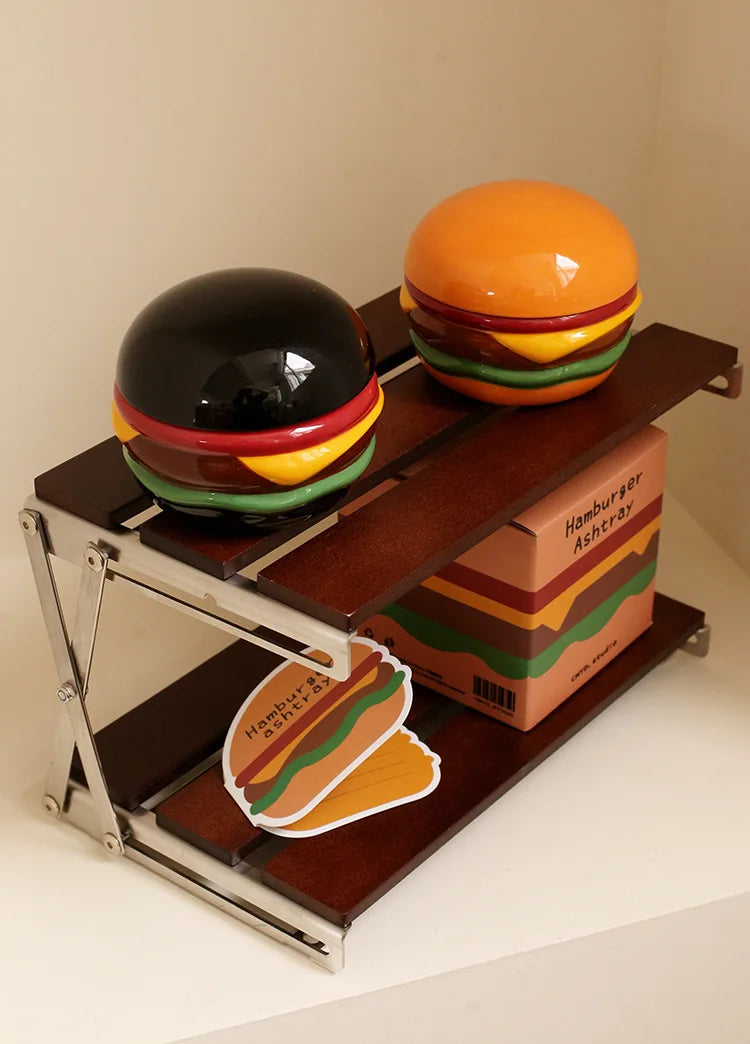 Ashtray Ceramic Burger Humor Interactive Novelty Funny Vintage Desk Shelf Office Home Contemporary Unique Gift for Smokers
