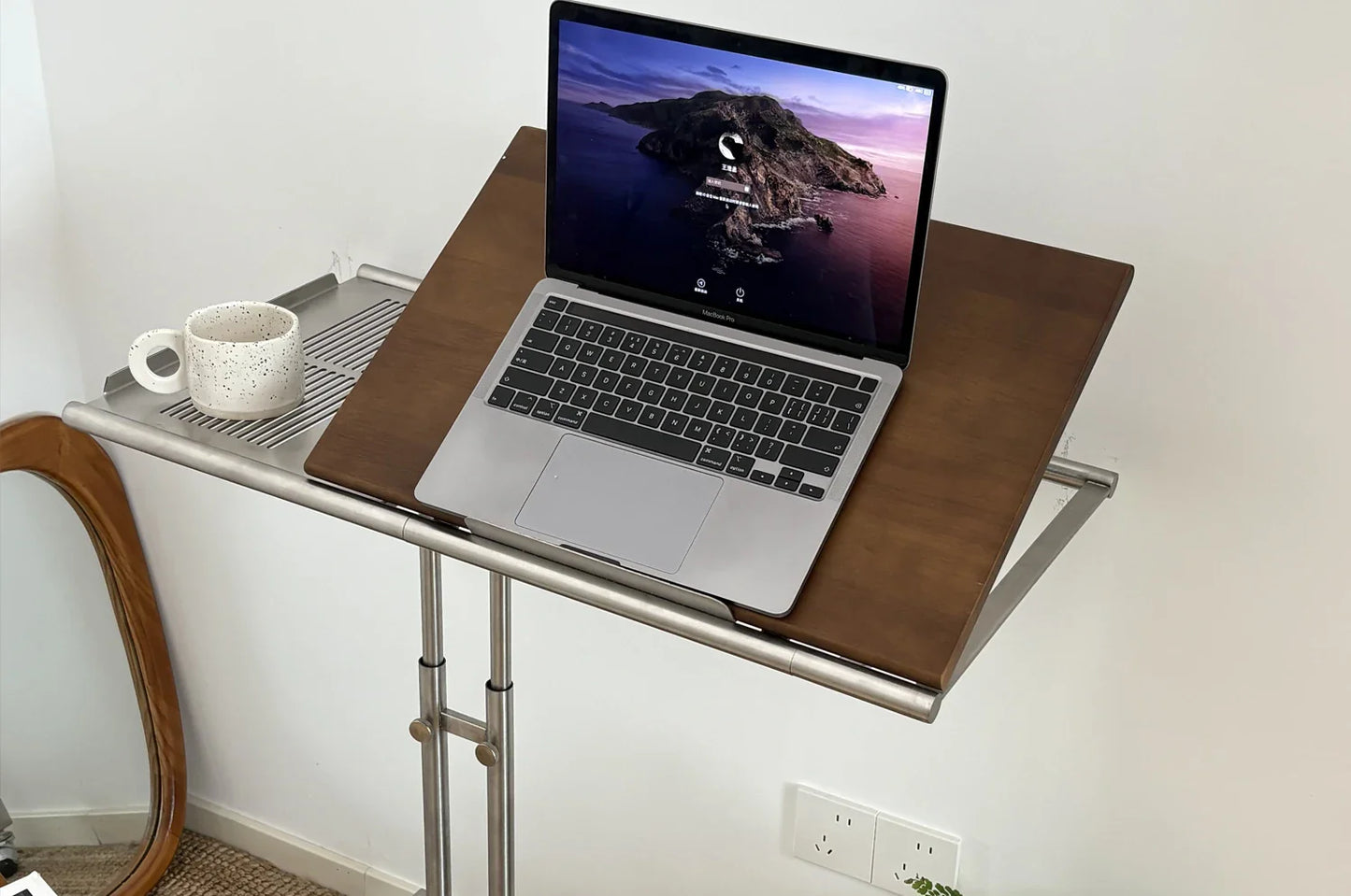 Side Table Laptop Table Solid Wood Stainless Steel Mid-Century Nordic Contemporary Sofa Table Bedroom Living Room Office Gift
