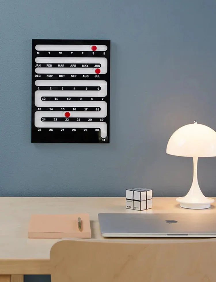 Wall Calendar Sliding Perpetual Bauhaus Frame Humor Interactive Mid-Century Living Room Game Room Office Home Decor Gift