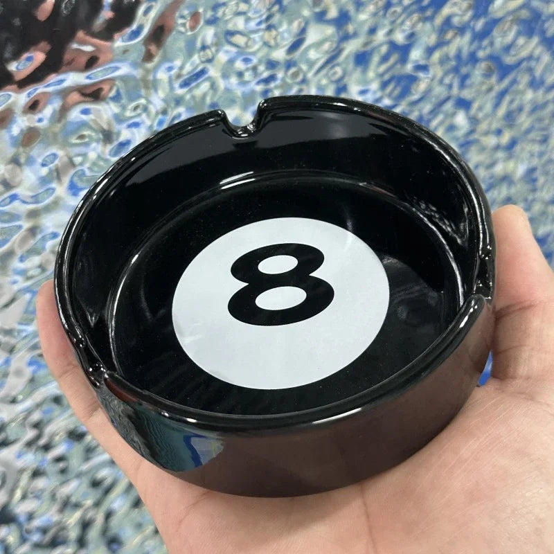 Ashtray Ceramic Eight Ball Pool Billiards Humor Novelty Funny Desk Office Shelf Home Contemporary Unique Gift for Smokers