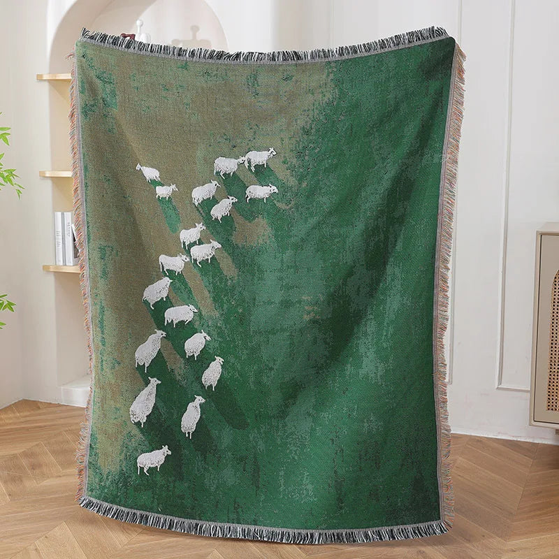 Throw Blanket Sheep Tassel Grassland Cozy Bedroom Sofa Couch Living Room Home Decor Housewarming Holiday Gift Housewarming