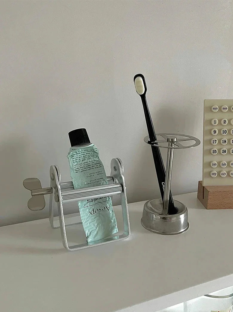 Toothbrush Holder Stand Stainless Steel Vintage Industrial Bathroom Shelf Home Organizer Contemporary Decor Unique Gift Home