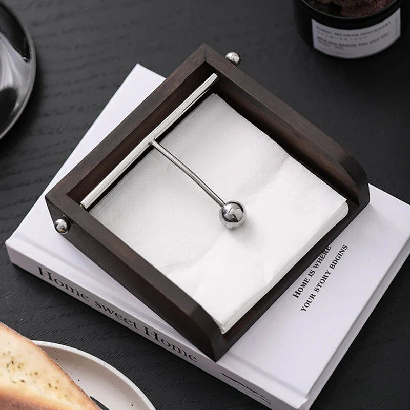 Napkin Holder Wooden Stainless Steel Ball Contemporary Mid-Century Vintage Kitchen Dining Room Table Decor Housewarming Gift