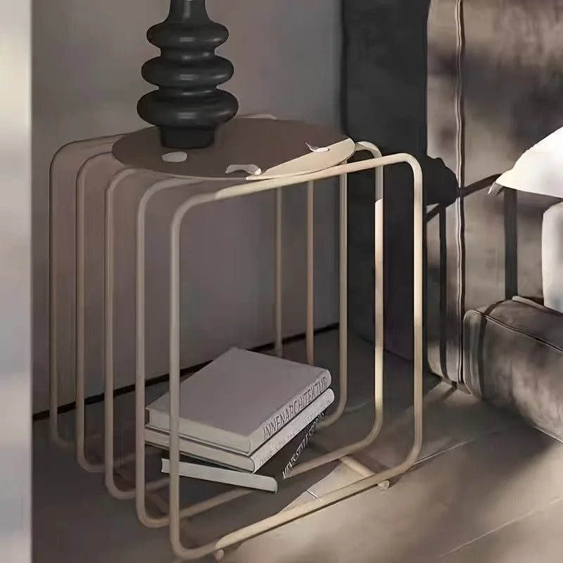 Side Table Wire Frame Round Metal Magazine Rack Book Holder Contemporary Nordic Retro Living Room Office Bedroom Home Gift