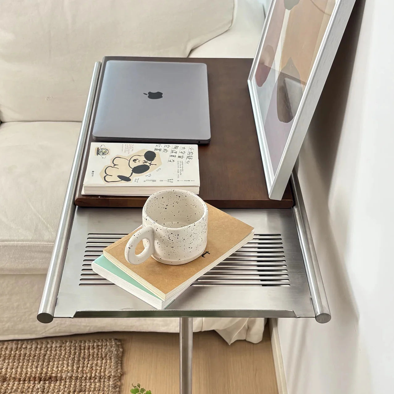 Side Table Laptop Table Solid Wood Stainless Steel Mid-Century Nordic Contemporary Sofa Table Bedroom Living Room Office Gift
