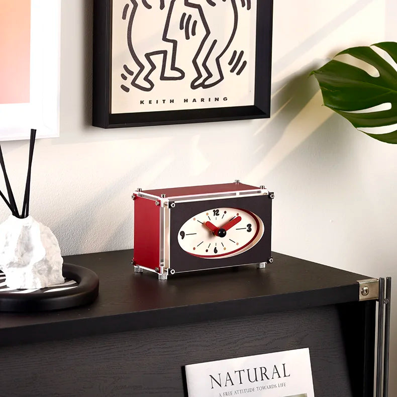 Desk Clock Acrylic Retro Colorful Contemporary Minimalist Office Desktop Shelf Bedroom Living Room Kitchen Home Decor Gift