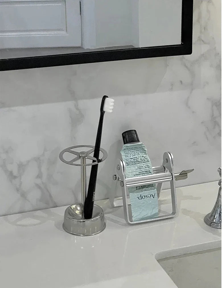 Toothpaste Holder Dispenser Stainless Steel Vintage Industrial Bathroom Shelf Home Organizer Contemporary Decor Unique Gift