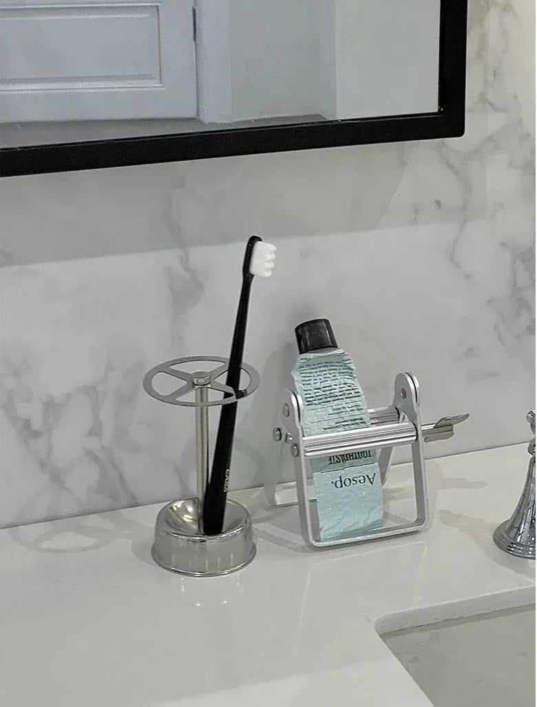 Toothbrush Holder Stand Stainless Steel Vintage Industrial Bathroom Shelf Home Organizer Contemporary Decor Unique Gift Home