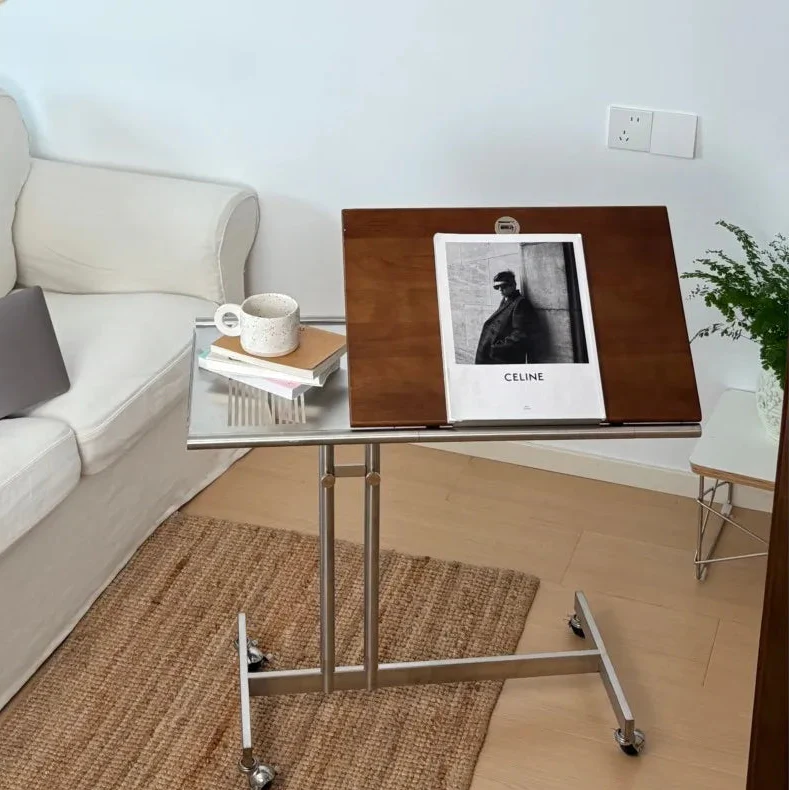 Side Table Laptop Table Solid Wood Stainless Steel Mid-Century Nordic Contemporary Sofa Table Bedroom Living Room Office Gift