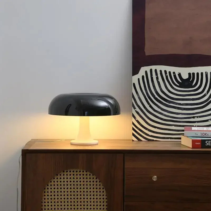 Table Lamp Mushroom Wide Bauhaus Black ABS Contemporary Nordic Retro Bedroom Living Room Office Shelf Home Decor Gift Housewarming Decor
