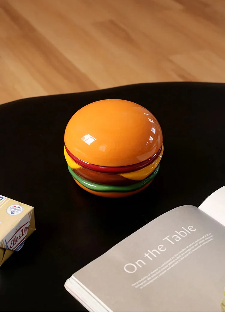 Ashtray Ceramic Burger Humor Interactive Novelty Funny Vintage Desk Shelf Office Home Contemporary Unique Gift for Smokers