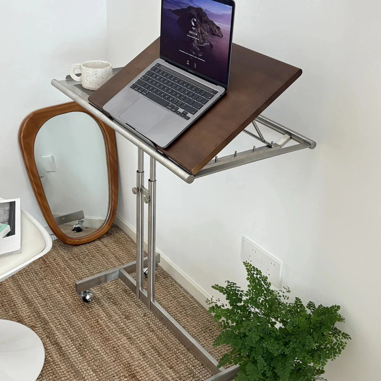 Side Table Laptop Table Solid Wood Stainless Steel Mid-Century Nordic Contemporary Sofa Table Bedroom Living Room Office Gift