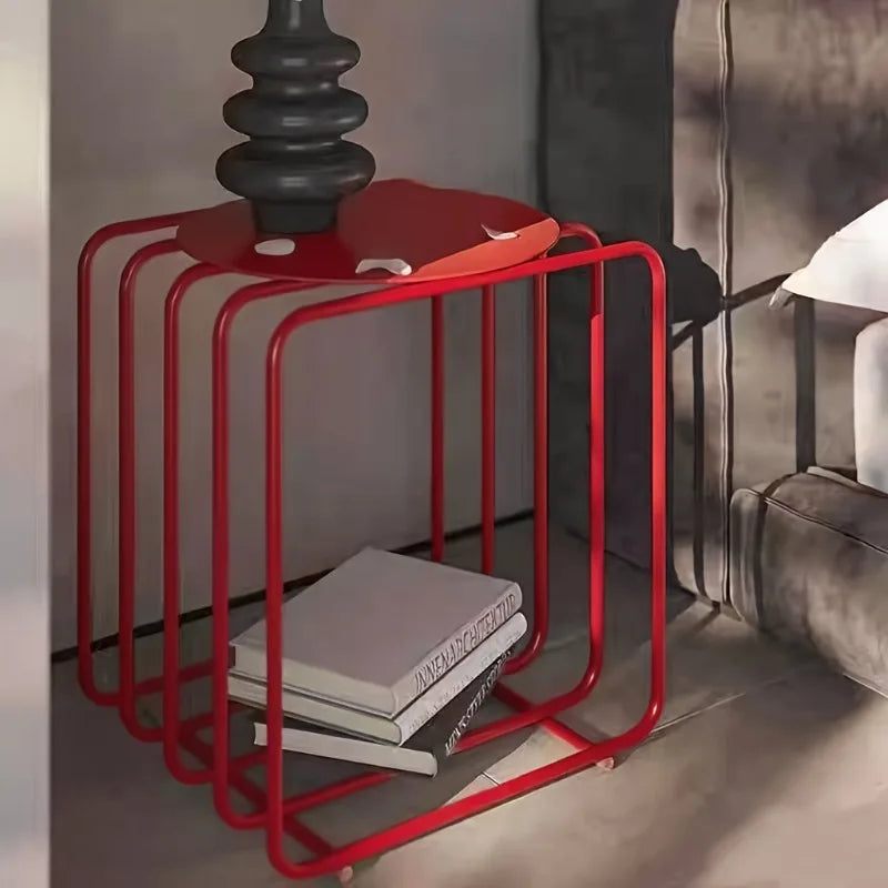 Side Table Wire Frame Round Metal Magazine Rack Book Holder Contemporary Nordic Retro Living Room Office Bedroom Home Gift