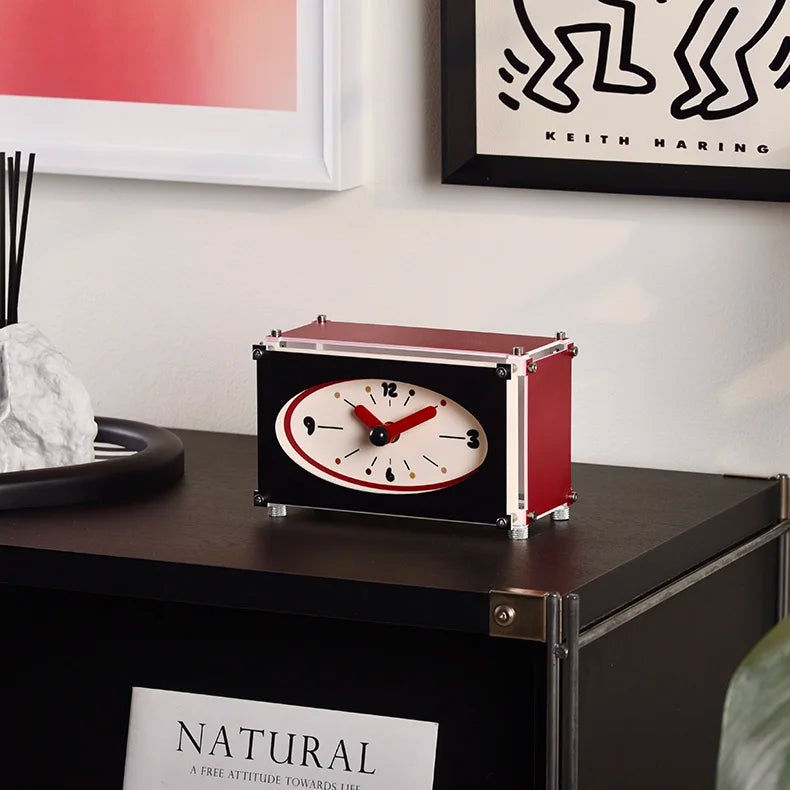 Desk Clock Acrylic Retro Colorful Contemporary Minimalist Office Desktop Shelf Bedroom Living Room Kitchen Home Decor Gift