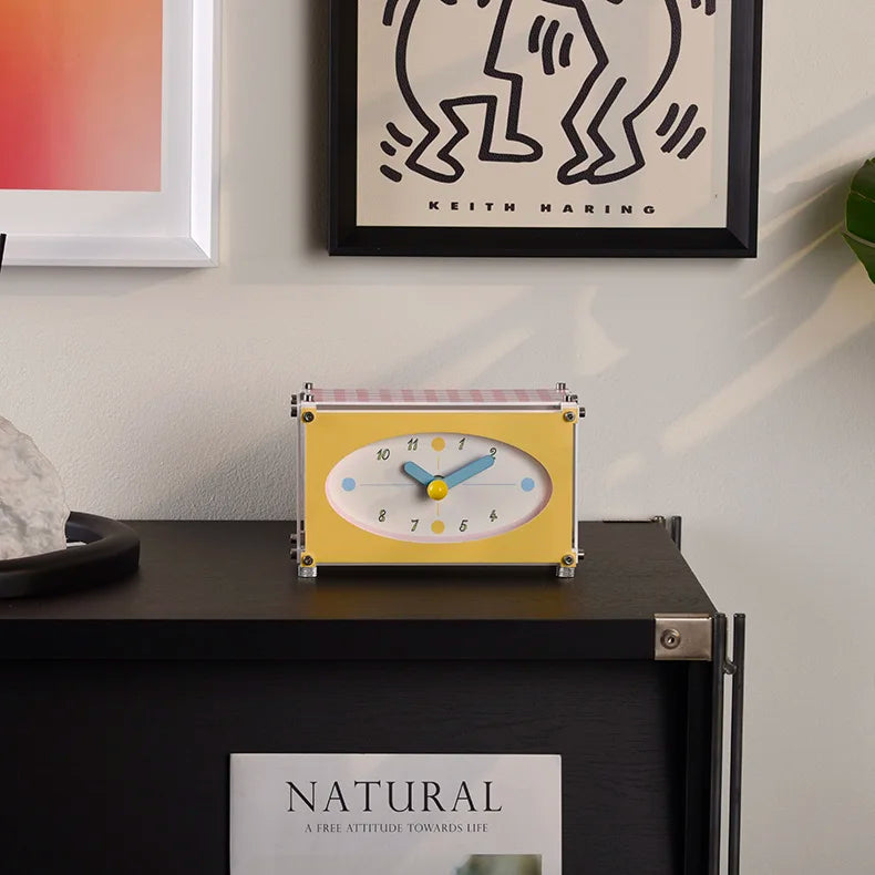 Desk Clock Acrylic Retro Colorful Contemporary Minimalist Office Desktop Shelf Bedroom Living Room Kitchen Home Decor Gift