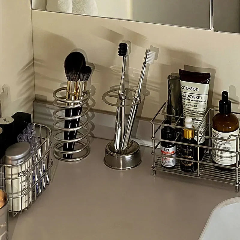 Toothbrush Holder Stand Stainless Steel Vintage Industrial Bathroom Shelf Home Organizer Contemporary Decor Unique Gift Home