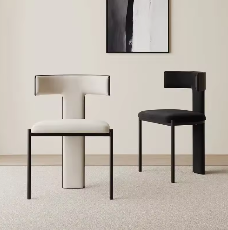 Dining Chair T-Back Aesthetic Velvet Faux Leather Contemporary Furniture Kitchen Living Room Office Home Housewarming Gift