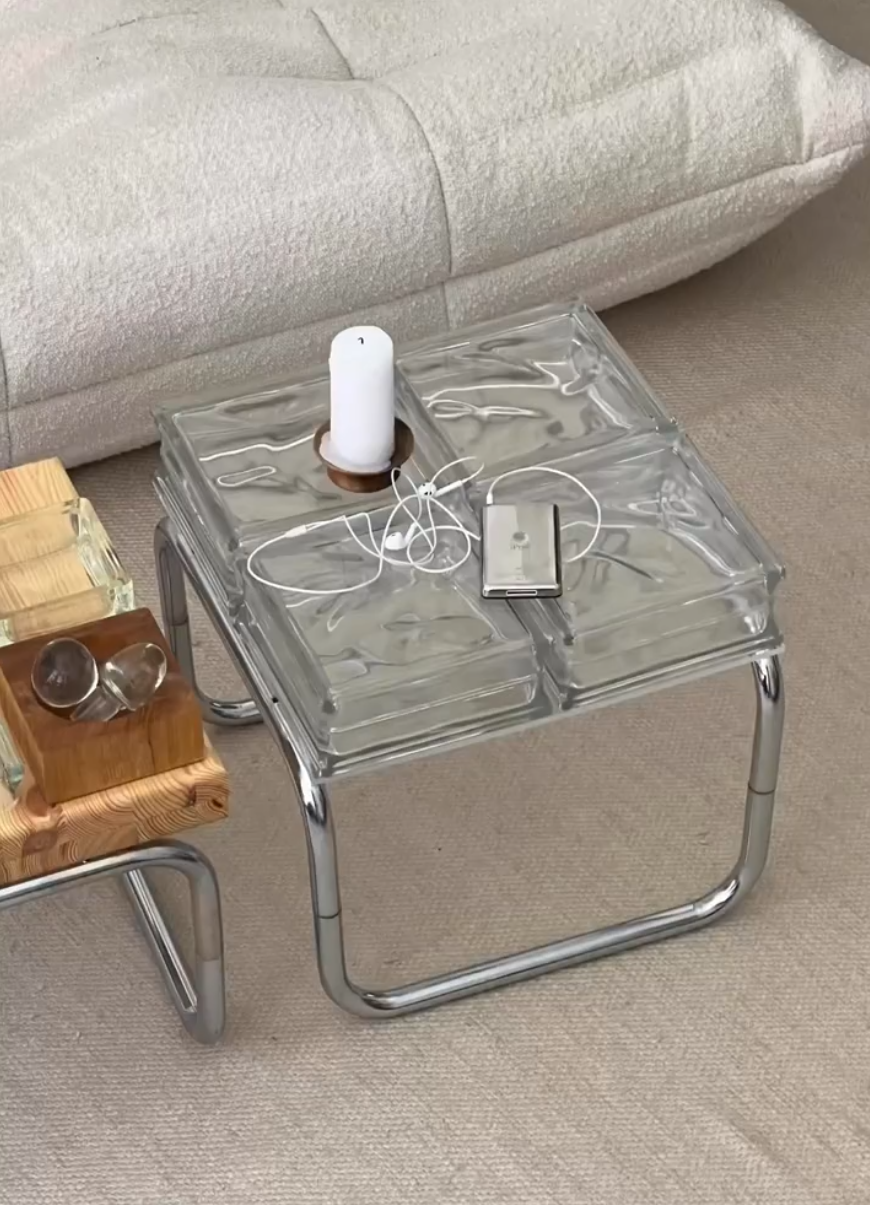 Coffee Table Glass Block Translucent Contemporary Furniture Side Table Living Room Office Home Decor Unique Statement Gift