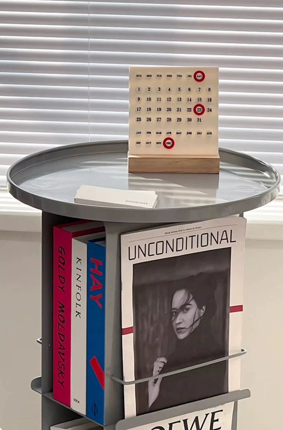 Magazine Rack Book Holder Metal Round Mid-Century Retro Side Table Living Room Office Bedroom Shelf Home Decor Gift Contemporary