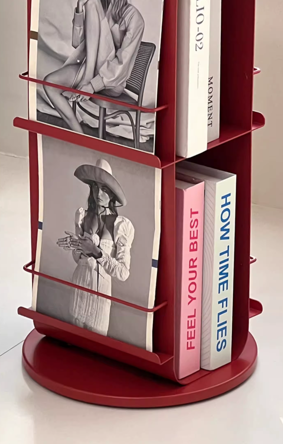 Magazine Rack Book Holder Metal Round Mid-Century Retro Side Table Living Room Office Bedroom Shelf Home Decor Gift Contemporary