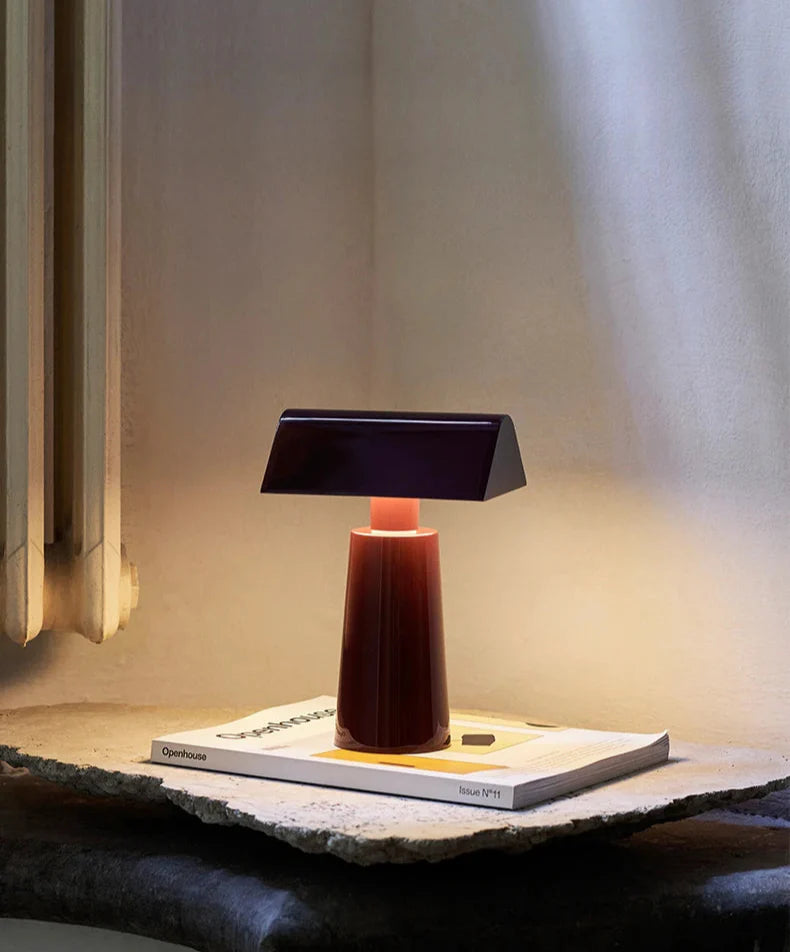 Table Lamp Cordless Wireless Pyramid Contemporary Mid-Century Retro Dimmable Bedroom Living Room Office Shelf Home Decor Gift