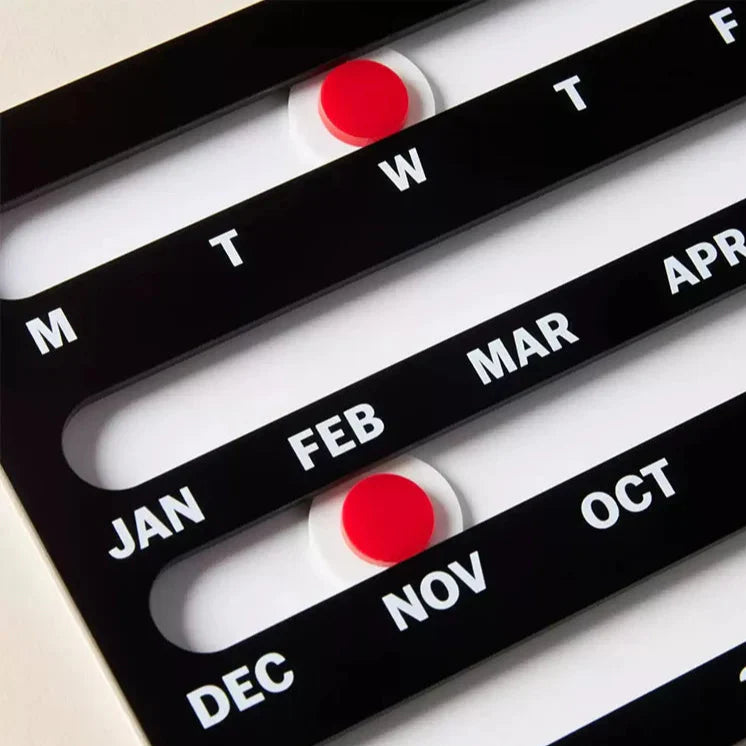 Wall Calendar Sliding Perpetual Bauhaus Frame Humor Interactive Mid-Century Living Room Game Room Office Home Decor Gift