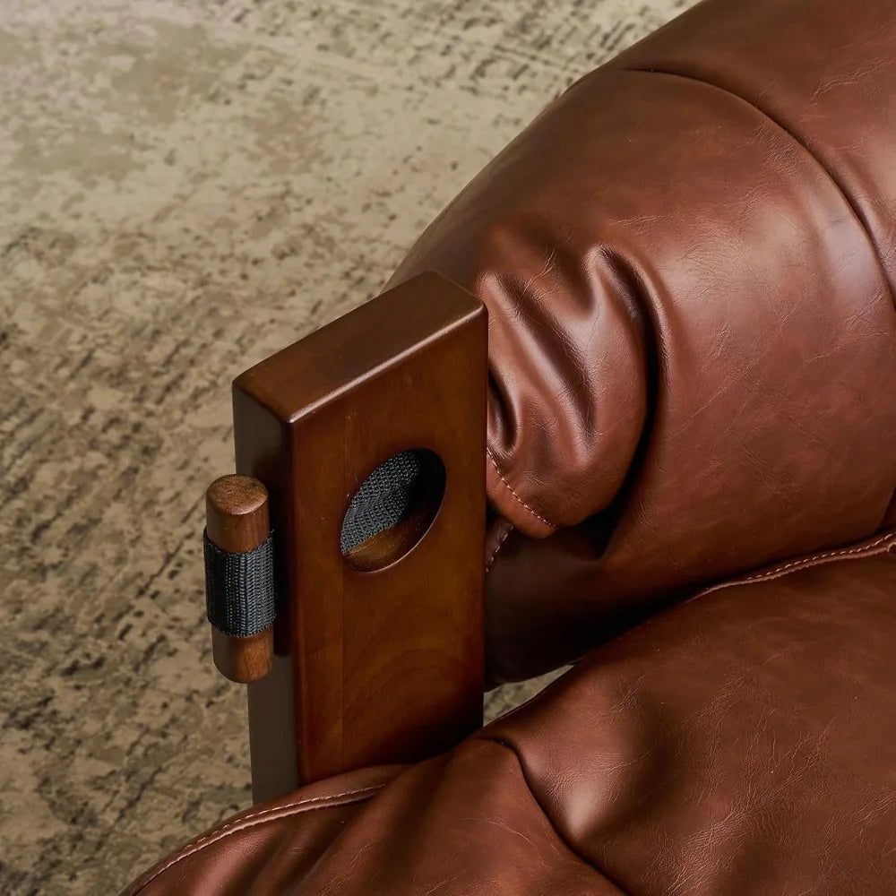 Lounge Chair Solid Wood Vegan Leather Wide Seat Accent Chair Vintage Contemporary Living Room Bedroom Reading Chair Sofa Gift