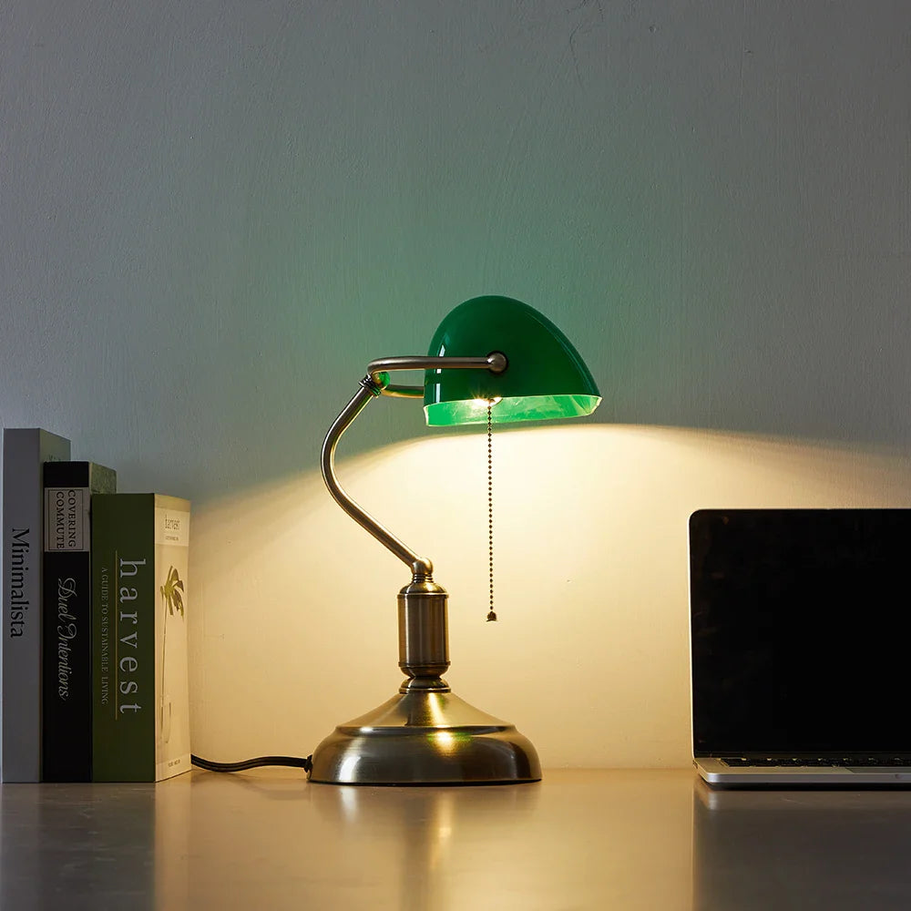 Table Lamp Banker Vintage Mid-Century Classic Green Shade Desk Lamp Bedroom Living Room Office Home Decor Study Gift Housewarming Interior