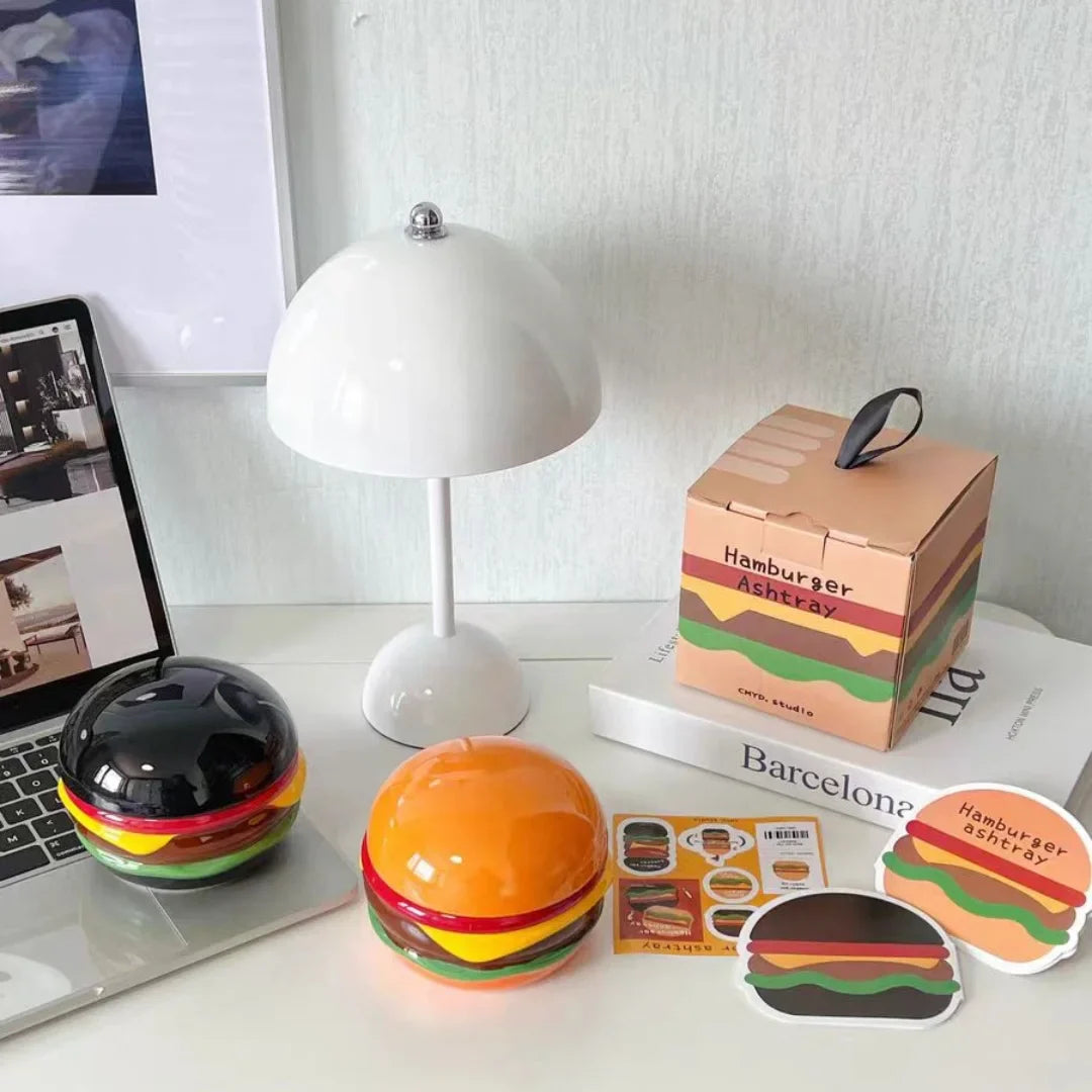 Ashtray Ceramic Burger Humor Interactive Novelty Funny Vintage Desk Shelf Office Home Contemporary Unique Gift for Smokers