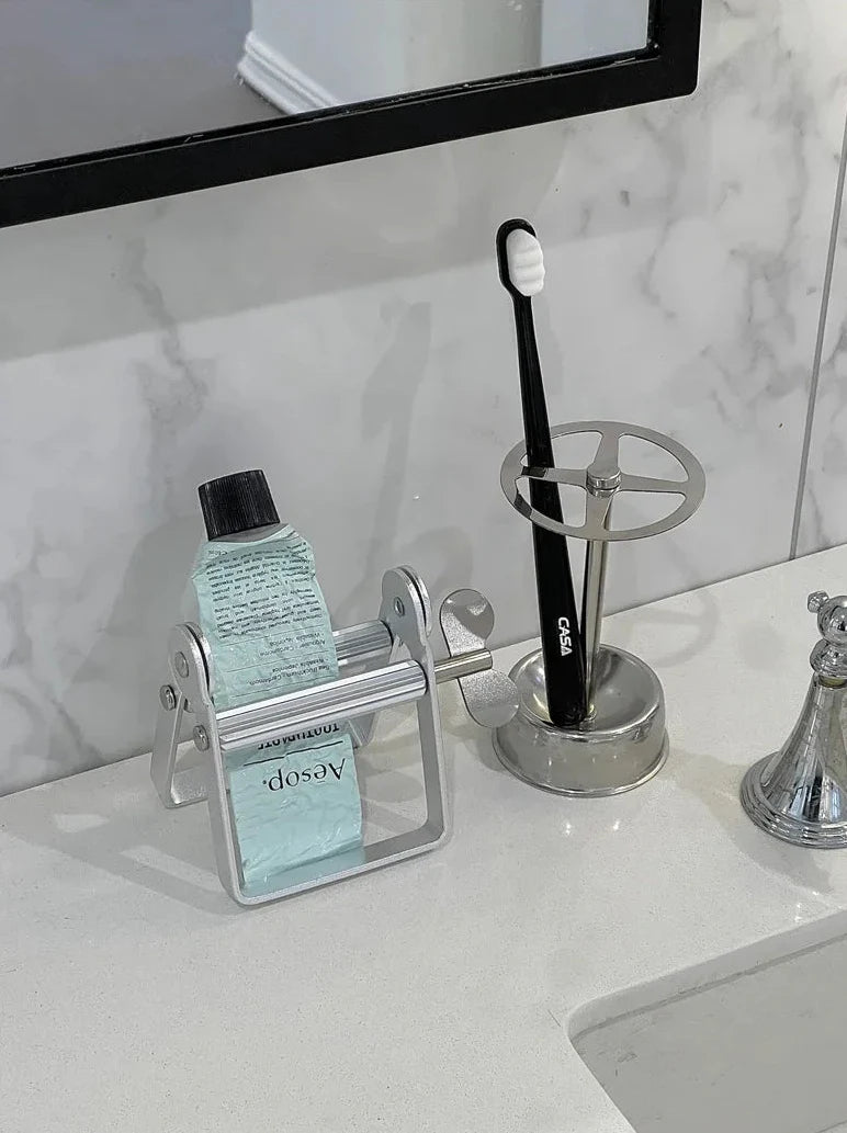 Toothpaste Holder Dispenser Stainless Steel Vintage Industrial Bathroom Shelf Home Organizer Contemporary Decor Unique Gift