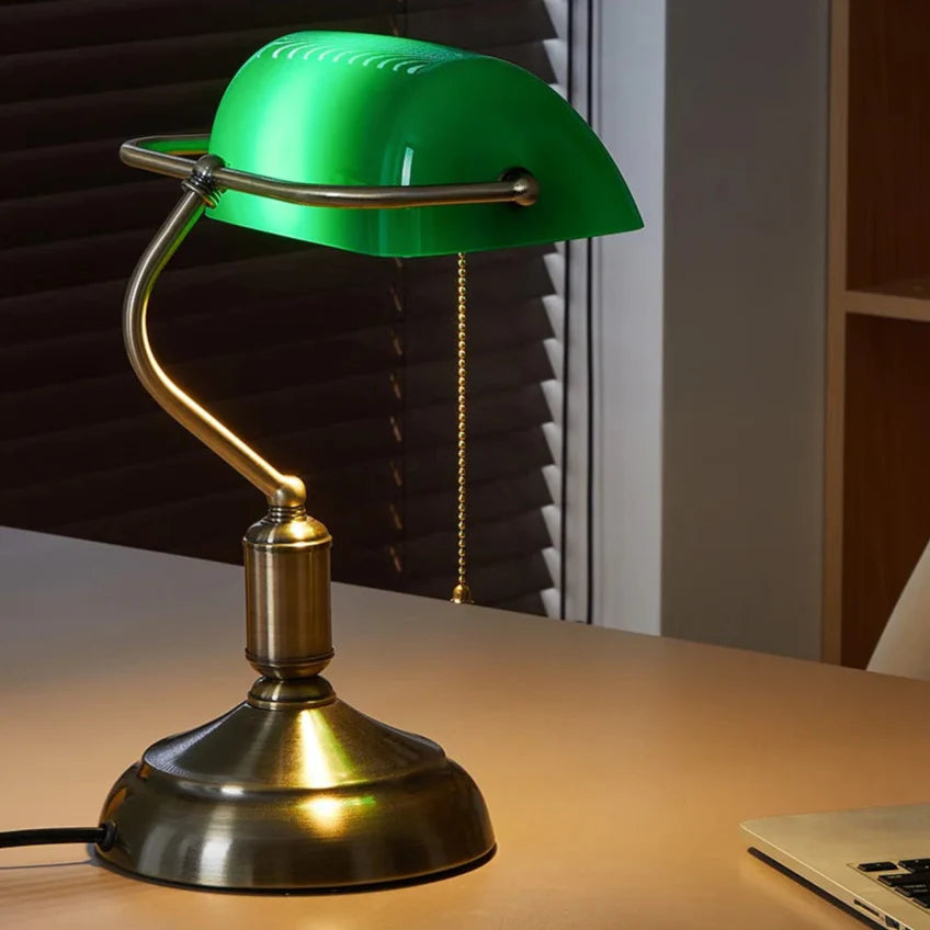 Table Lamp Banker Vintage Mid-Century Classic Green Shade Desk Lamp Bedroom Living Room Office Home Decor Study Gift Housewarming Interior