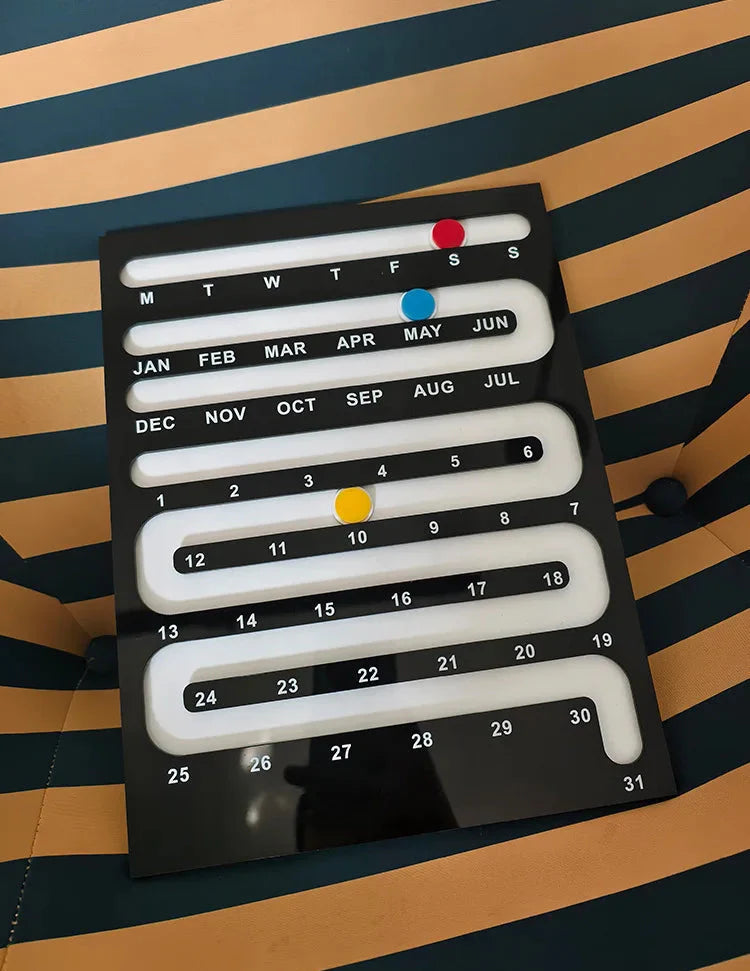 Wall Calendar Sliding Perpetual Bauhaus Frame Humor Interactive Mid-Century Living Room Game Room Office Home Decor Gift