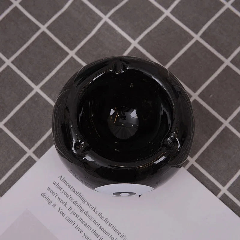 Ashtray Ceramic Eight Ball Pool Billiards Humor Novelty Funny Desk Office Shelf Home Contemporary Unique Gift for Smokers