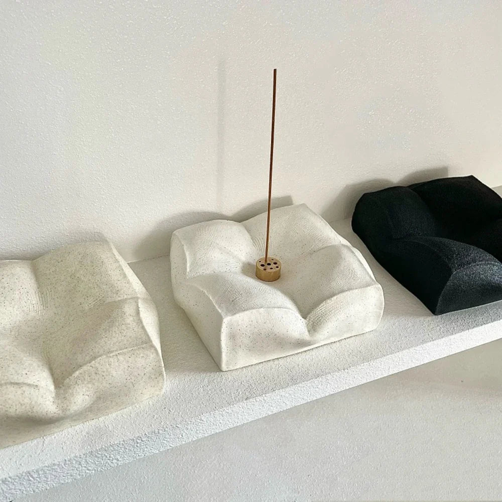 Incense Holder Burner Ceramic Cushion Pillow Minimalist Japandi Wabi-Sabi Shelf Desk Home Office Aromatherapy Decor Gift