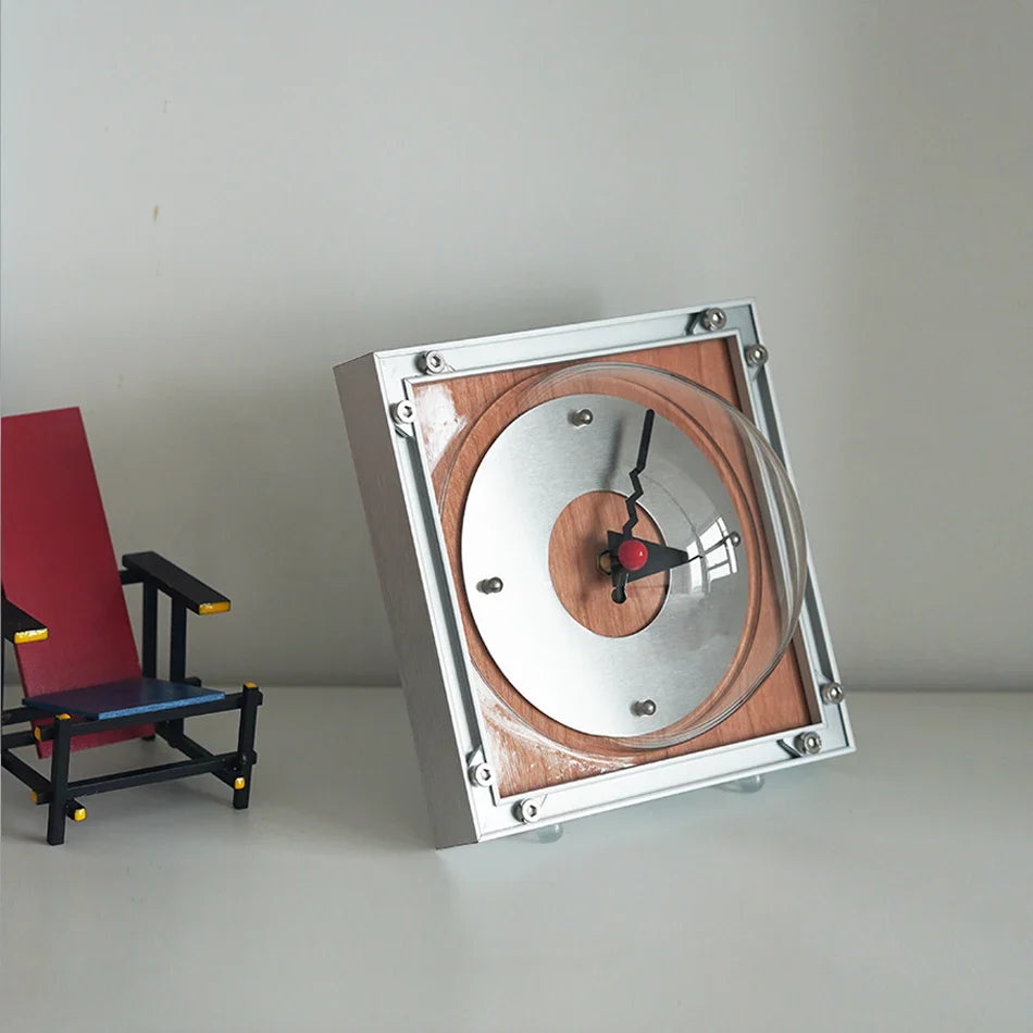 Wall Clock Desk Clock Aluminum Bauhaus Industrial Mid-Century Retro Vintage Wood Living Room Office Bedroom Home Decor Gift