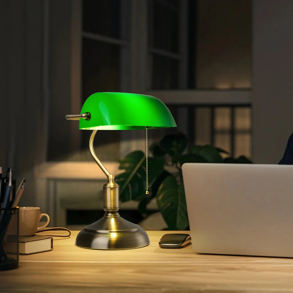 Table Lamp Banker Vintage Mid-Century Classic Green Shade Desk Lamp Bedroom Living Room Office Home Decor Study Gift Housewarming Interior