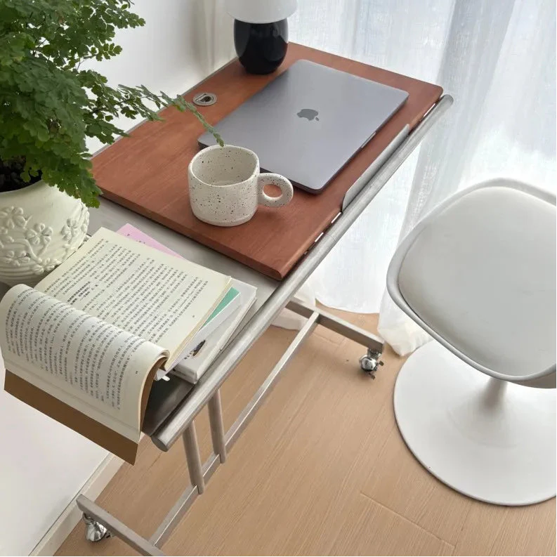 Side Table Laptop Table Solid Wood Stainless Steel Mid-Century Nordic Contemporary Sofa Table Bedroom Living Room Office Gift