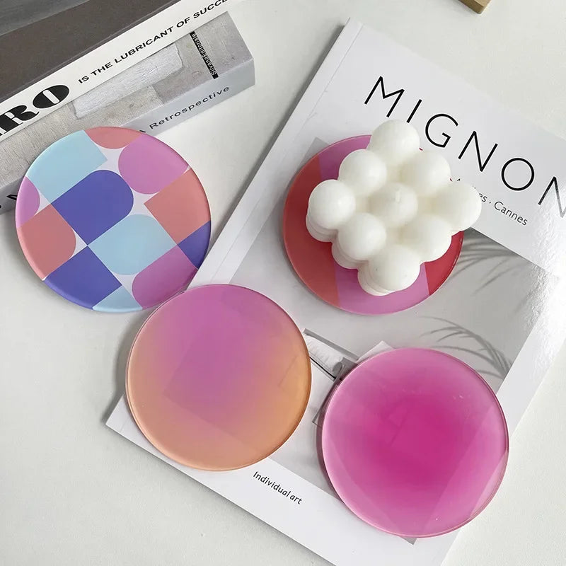 Coaster Set Acrylic Round Bauhaus Colorful Nordic Retro Kitchen Office Desk Dining Room Home Decor Housewarming Gift Dining