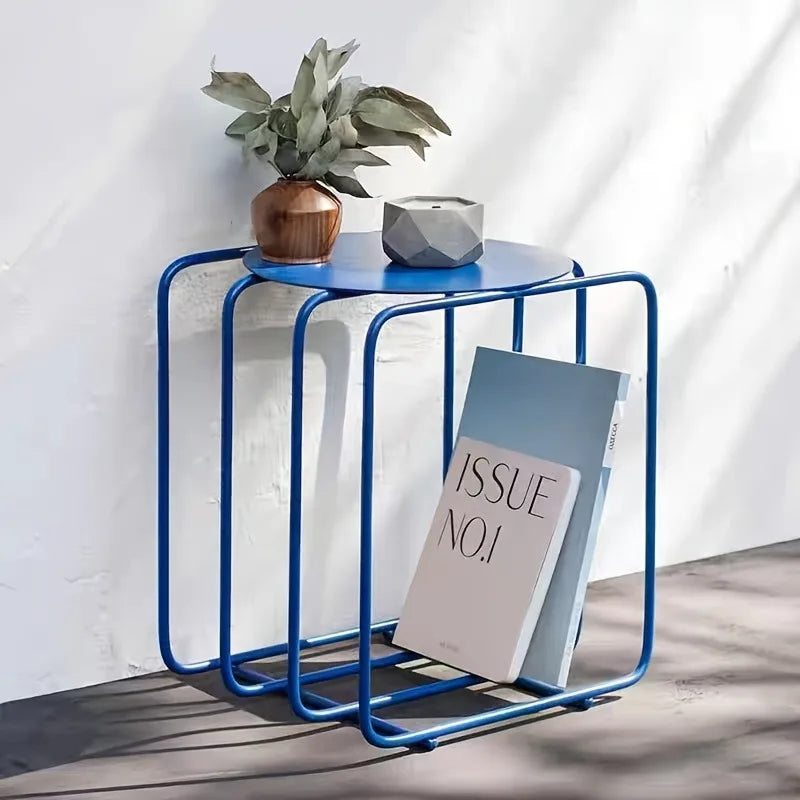 Side Table Wire Frame Round Metal Magazine Rack Book Holder Contemporary Nordic Retro Living Room Office Bedroom Home Gift