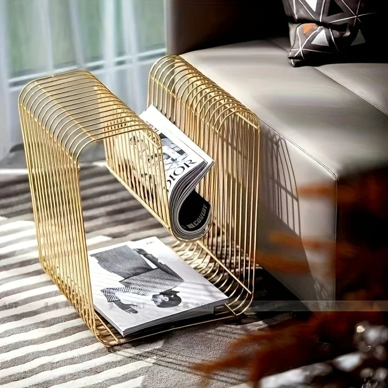 Magazine Rack Book Holder Geometric Patterned Metal Bookshelf Contemporary Nordic Minimalist Living Room Office Home Decor Gift