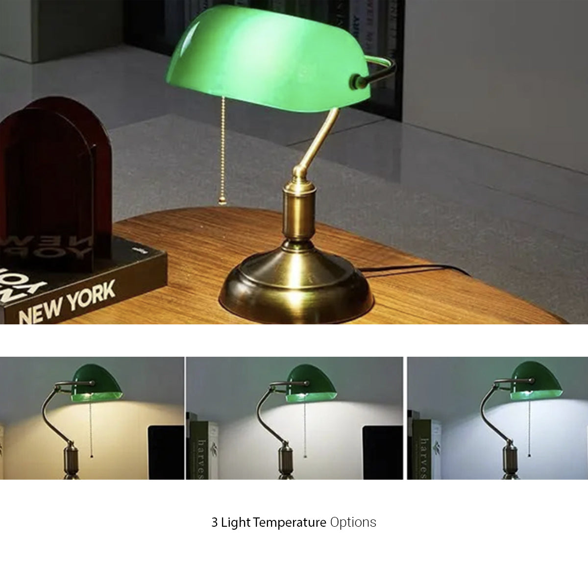 Table Lamp Banker Vintage Mid-Century Classic Green Shade Desk Lamp Bedroom Living Room Office Home Decor Study Gift Housewarming Interior